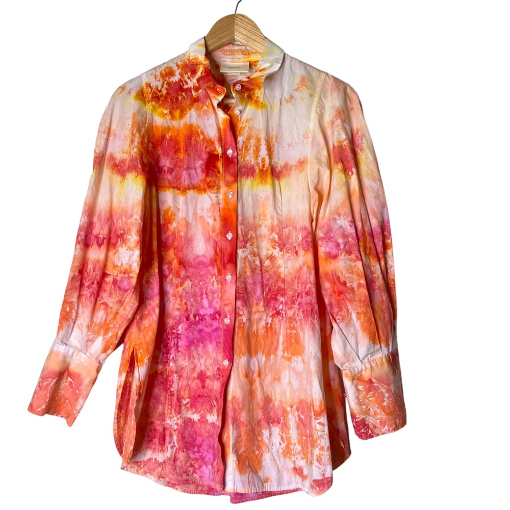 Anthropologie Maeve Pink Orange Tie Dye Button Down Long Sleeve Shirt